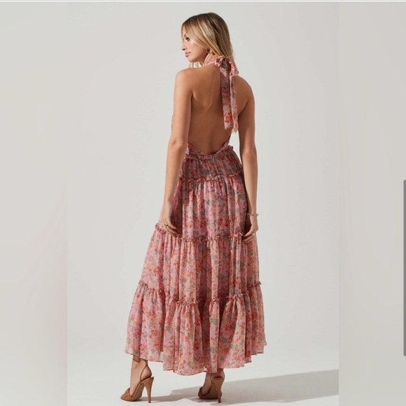 Astr Dresses & Skirts - NWT ASTR The Label Floral Tiered Jaidee Halter Neck Open Back  Maxi Dress SZ XS